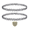 BodyJ4You 2PC Tattoo Choker Necklace Set - 90s Accessories Women Teen Girls Kids - Heart Checkerboard Pendant Charm - Summer Style Gift Idea