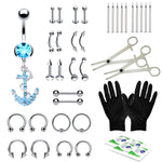 36PC PRO Piercing Kit Stainless Steel 14G 16G Belly Ring Tongue Nipple Nose Jewelry
