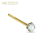 Nose Fish Tail Ring 14Kt. Solid Yellow Gold Round 2mm Prong CZ 20G Jewelry - BodyJ4you