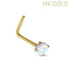 Nose Ring 14Kt. Gold L-Shape Prong Set Opal 20G Body Piercing Jewelry - BodyJ4you