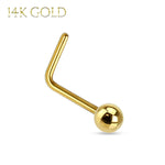 Nose Ring 14Kt. Gold L-Shape Solid Ball 20G Body Piercing Jewerly - BodyJ4you