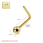 Nose Ring 14Kt. Gold L-Shape Solid Ball 20G Body Piercing Jewerly - BodyJ4you