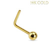Nose Ring 14Kt. Gold L-Shape Solid Ball 20G Body Piercing Jewerly - BodyJ4you