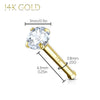 Nose Rings 20G Push Pin Stud 14Kt. Solid Gold Prong Clear Round Cubic Zirconia Gem Crystal - BodyJ4you