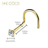 Nose Rings 20G Screw Stud 14Kt. Solid Gold Prong Clear Round Cubic Zirconia Gem Crystal - BodyJ4you