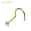 Nose Rings 20G Screw Stud 14Kt. Solid Gold Prong Clear Round Cubic Zirconia Gem Crystal - BodyJ4you