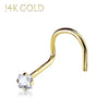 Nose Rings 20G Screw Stud 14Kt. Solid Gold Prong Clear Square Cubic Zirconia Gem Crystal - BodyJ4you