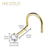 Nose Rings 20G Screw Stud 14Kt. Solid Gold Prong Clear Square Cubic Zirconia Gem Crystal - BodyJ4you