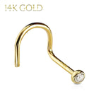 Nose Screw Ring 14Kt. Solid Yellow Gold Bezel Set Clear 2mm CZ Ball 20G Jewelry - BodyJ4you