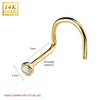 Nose Screw Ring 14Kt. Solid Yellow Gold Bezel Set Clear 2mm CZ Ball 20G Jewelry - BodyJ4you