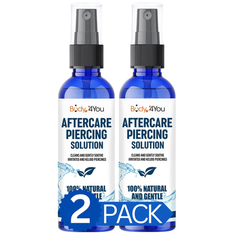 Piercing Aftercare Saline Cleanser Spray | Gauges Ear Lobe Nose Lip Nipple Navel Belly | Wash Natural Care Treatment Solution Mist | Tea Tree Aloe Sea Salt | (Pack of 2x60ml) - BodyJ4you