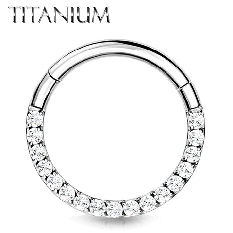 Piercing Ring 14G 16G 18G Hinged Clicker Hoop Implant Grade Titanium CZ Paved Gem Nose Septum Tragus Daith Ear - BodyJ4you