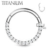 Piercing Ring 14G 16G 18G Hinged Clicker Hoop Implant Grade Titanium CZ Paved Gem Nose Septum Tragus Daith Ear - BodyJ4you