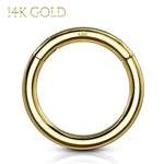 Piercing Ring 14G Hinged Clicker Segment Hoop 14Kt. Solid Gold Nose Septum Tragus Daith Ear - BodyJ4you