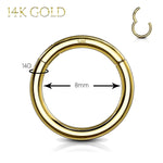 Piercing Ring 14G Hinged Clicker Segment Hoop 14Kt. Solid Gold Nose Septum Tragus Daith Ear - BodyJ4you