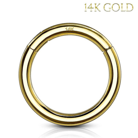 Piercing Ring 14G Hinged Clicker Segment Hoop 14Kt. Solid Gold Nose Septum Tragus Daith Ear - BodyJ4you