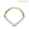 Piercing Ring 16G Hinged Clicker Hoop 14Kt. Gold Cubic Zirconia Gem Nose Septum Daith Ear - BodyJ4you