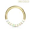 Piercing Ring 16G Hinged Clicker Hoop 14Kt. Gold Lined White Opal Nose Septum Daith Ear - BodyJ4you