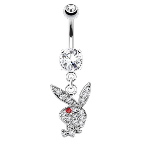 Playboy Belly Button Ring Bunny CZ Surgical Steel 14G Dangle Navel Banana Bar Women Girl Body Piercing - BodyJ4you