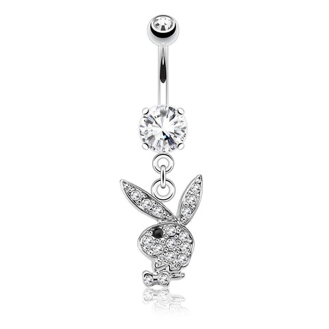 Playboy Belly Button Ring Bunny CZ Surgical Steel 14G Dangle Navel Banana Bar Women Girl Body Piercing - BodyJ4you