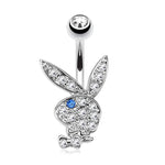 Playboy Belly Button Ring Bunny CZ Surgical Steel 14G Non-Dangle Navel Banana Bar Women Girl Body Piercing - BodyJ4you