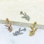 Playboy Belly Button Ring Bunny CZ Surgical Steel 14G Non-Dangle Navel Banana Bar Women Girl Body Piercing - BodyJ4you