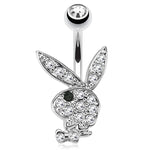 Playboy Belly Button Ring Bunny CZ Surgical Steel 14G Non-Dangle Navel Banana Bar Women Girl Body Piercing - BodyJ4you