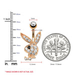 Playboy Belly Button Ring Navel Barbell Multi Paved Gems Bunny 14G Rose Gold Surgical Steel 316L Body Jewelry - BodyJ4you