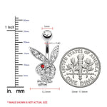 Playboy Belly Button Ring Navel Barbell Multi Paved Gems Bunny 14G Surgical Steel 316L Body Jewelry - BodyJ4you