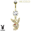 Playboy Belly Button Ring Navel Dangle 14kt Plated Barbell Paved Gems Bunny 14G Body Jewelry - BodyJ4you