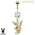 Playboy Belly Button Ring Navel Dangle 14kt Plated Barbell Paved Gems Bunny 14G Body Jewelry - BodyJ4you