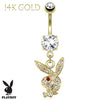 Playboy Belly Button Ring Navel Dangle 14kt Plated Barbell Paved Gems Bunny 14G Body Jewelry - BodyJ4you