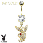 Playboy Belly Button Ring Navel Dangle 14kt Plated Barbell Paved Gems Bunny 14G Body Jewelry - BodyJ4you