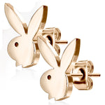 Playboy Bunny Earrings Studs Brushed Steel Round Minimalistic Geometric Statement Women Girls Teens - BodyJ4you