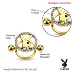 Playboy Nipple Bar Bunny CZ Paved Circle 316L Goldtone Surgical Steel 14G Jewelry 2PCS - BodyJ4you