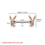 Playboy Nipple Bar Crystal Paved Bunny 14G Rose Goldtone 316L Surgical Steel Ring 2PCS - BodyJ4you