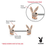 Playboy Nipple Bar Crystal Paved Bunny 14G Rose Goldtone 316L Surgical Steel Ring 2PCS - BodyJ4you