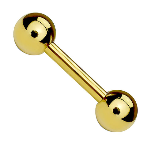 Straight Barbell Goldtone Steel 14G-16G Nipple Eyebrow Nose Tragus Piercing Jewelry - BodyJ4you