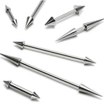 Straight Barbell Spike Closure Steel 10G-16G Nipple Eyebrow Nose Tragus Piercing Jewelry - BodyJ4you